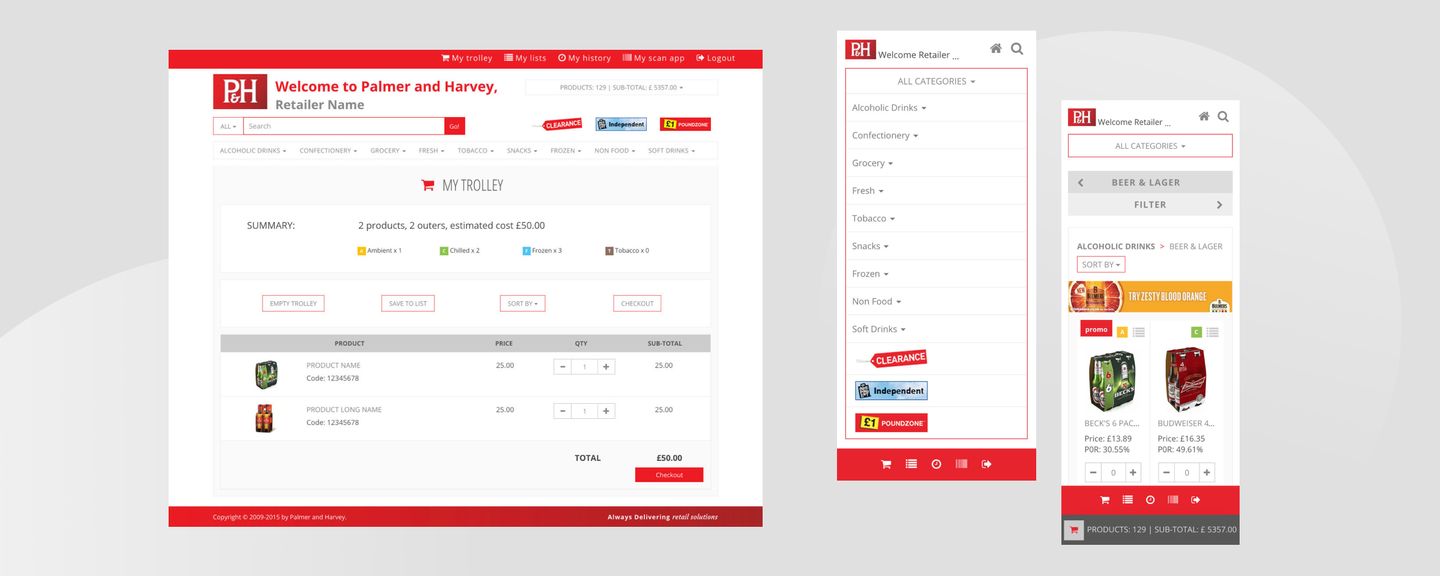 Palmer and Harvey ordering website screenshot