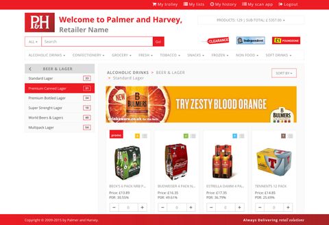 Palmer & Harvey main and secondary navigation on desktop view.