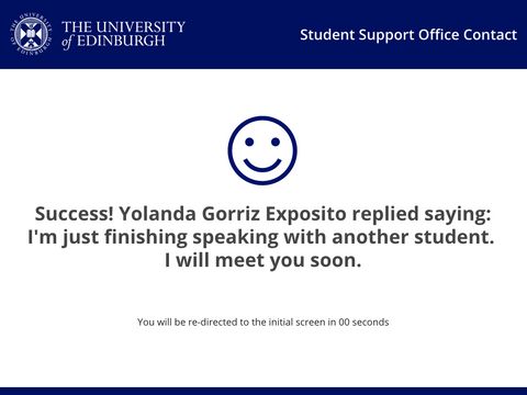 Screen received by student with text message.