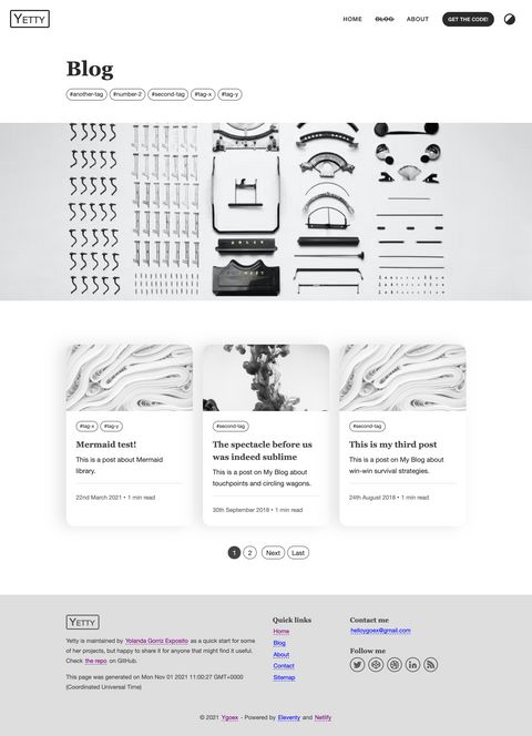 Screenshot of Yetty blog page.