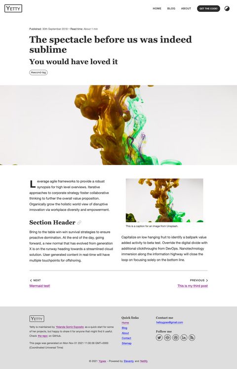Screenshot of Yetty blog post.